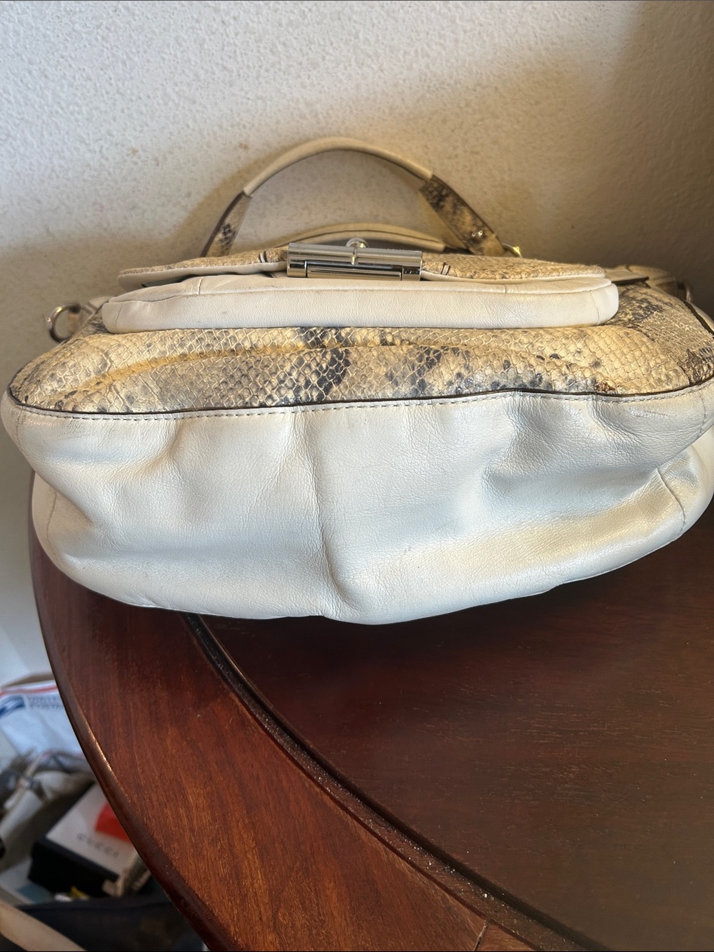 Coach White and Beige Snake-Print Leather Shoulder Bag - Picture 7 of 11